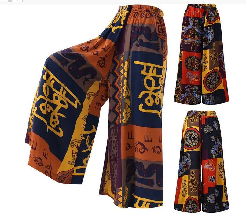 Vintage Printed Wide Leg Long Pants Women Spring Summer New Fashion Casual Vacation Loose Wide Legs Trousers Lady Trendy Pants