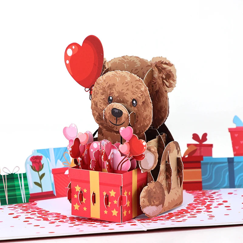 Valentine's Day Valentine Bear Pop Up Three-dimensional Card Greeting Card Creative Gift Card Heart Shape Bear For Couples Wife