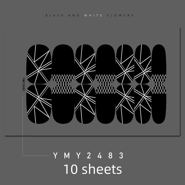 Full Cover Nail Stickers Black and White Nail Decoration Nails Sticker Designer Self Adhesive Nail Sticker Nail Art Sticker