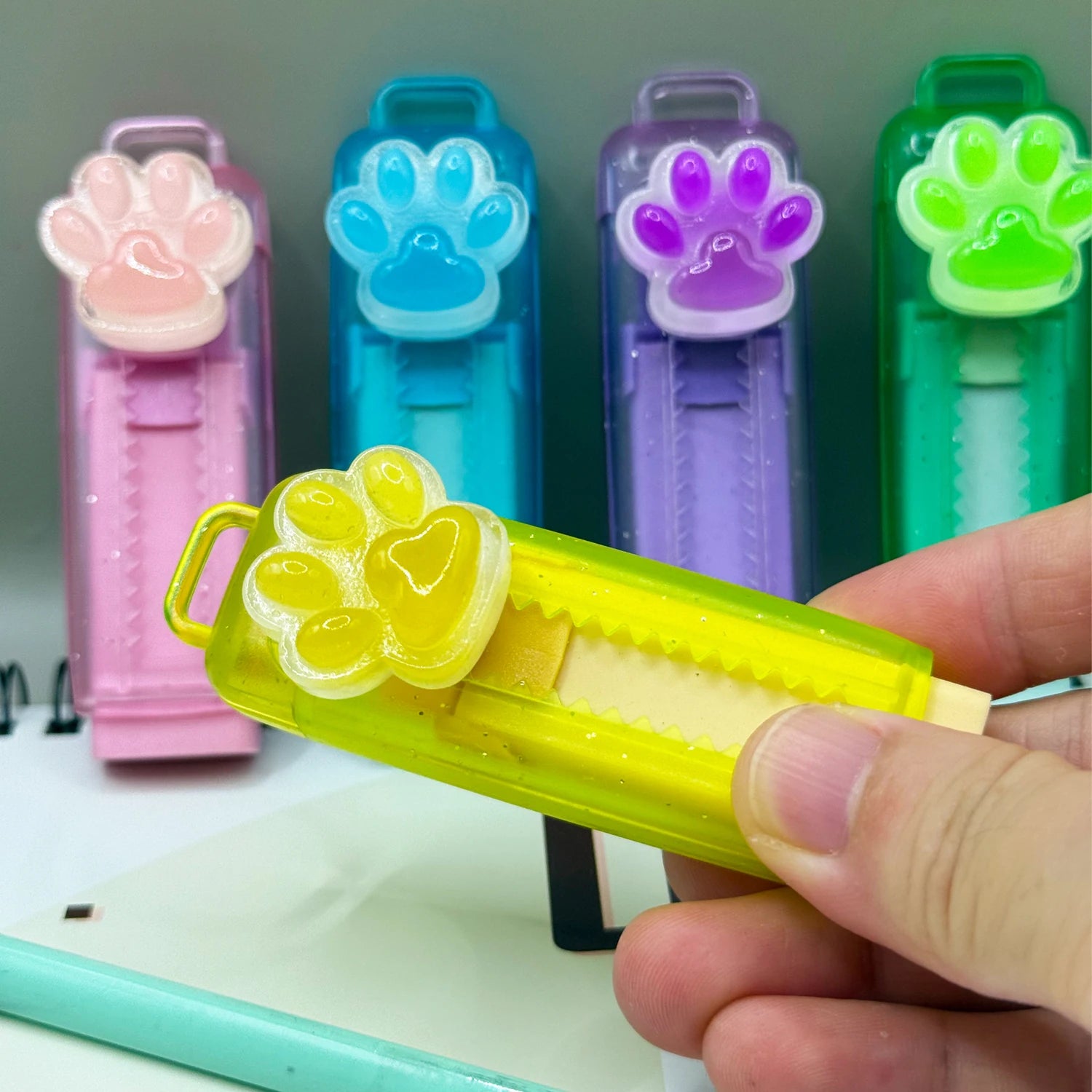 5Pcs Cat claw retractable eraser, push rod eraser cartoon creative, stationery student, office supplies
