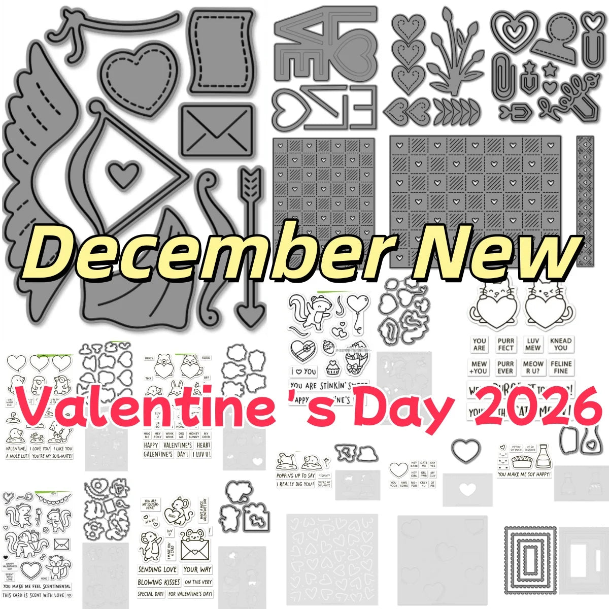 Valentine's Day 2026 New Love Blooms Candy Hearts  Paper Clips Metal Cutting Dies Clear Stamps Stencil For DIY Scrapbook Diary