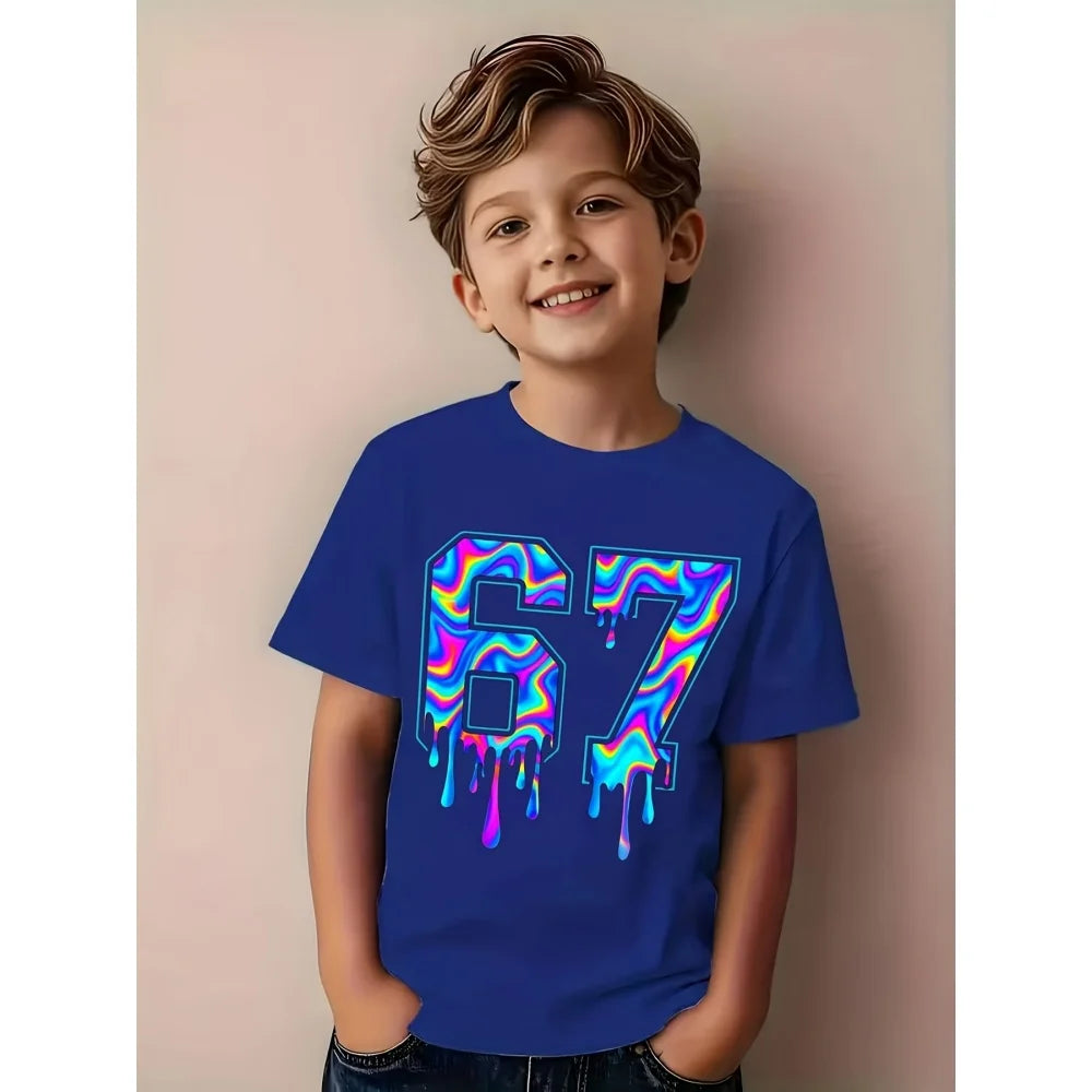 Fun Boys' Six Seven 67 Christmas Snowflake Print T-Shirt Casual O-Neck Short Sleeve Tee Fashion Short Sleeve Kids Clothes Boys