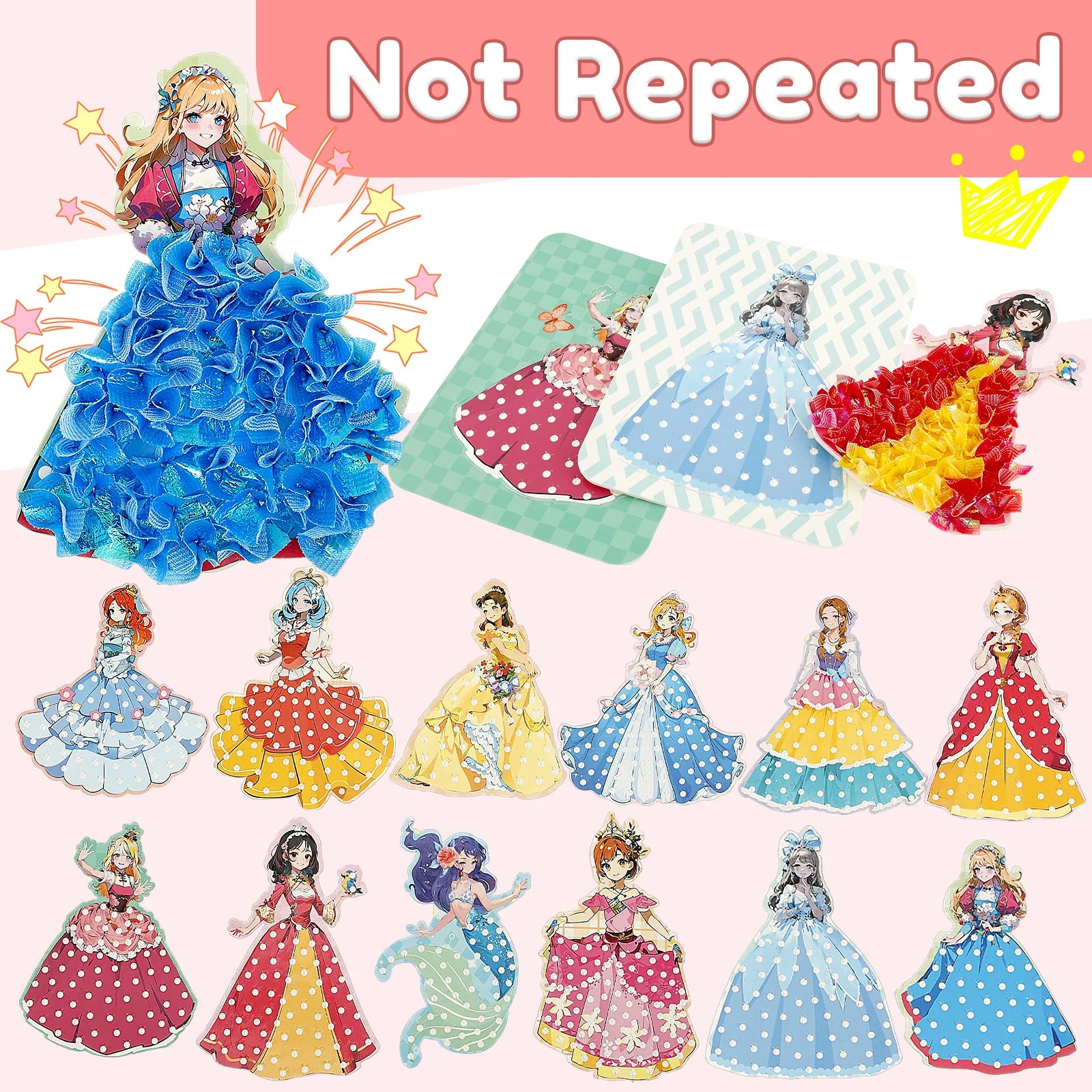 1 Set Sticker Cards Fabric Art Craze Poke Caft Toy Creative Puzzle Puncture Painting Poking Princess Dressing Game Girls Kids