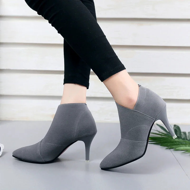 Spring and Autumn New Solid Tone Pointed Sleeve Wearing Thin Heel Versatile Single Boot Women Comfortable Women's Shoes2024