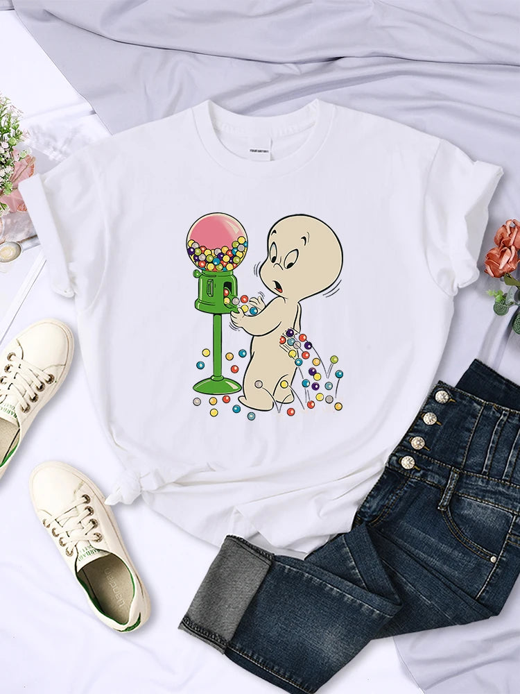 The Little Boy Likes Colored Glass Balls Women Short Sleeve Creative Street Tops Casual O-Neck Clothing All-math Female T-Shirts