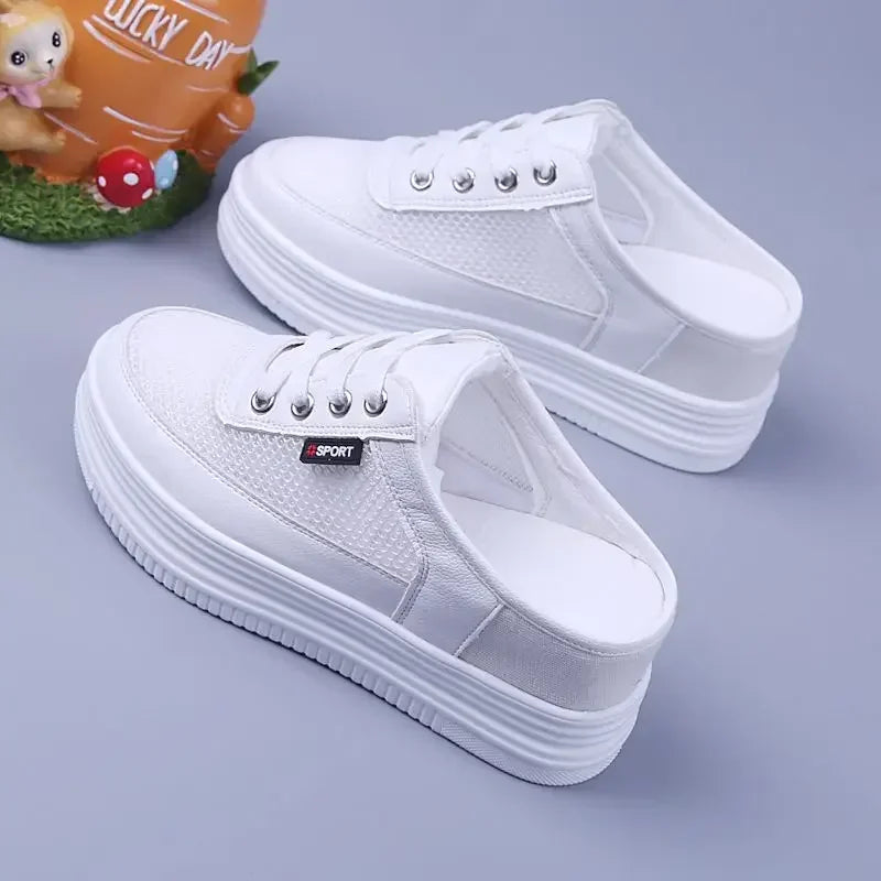 Half Slippers Women's Mesh Shoes Breathable Casual Shoes for Women Surface Hollowed Versatile Bones Outdoor Lady Off White Shoes