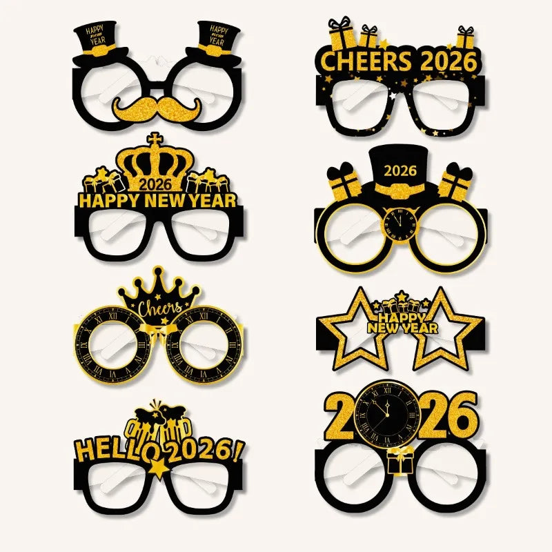 2026 New Year Glasses - Funny Photo Props for NYE Party, Cardboard Celebration Deco Cheers to 2026! Festive New Year