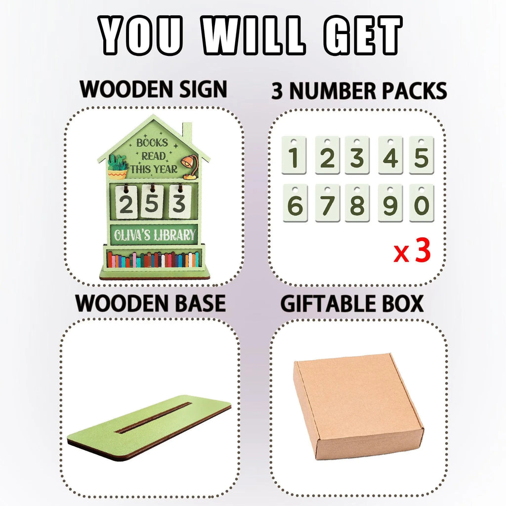 Custom Name Wooden Book Read This Year Counter Reading Challenge Tracker Bookshelf Decoration Bookish Gift for Bookworm Readers