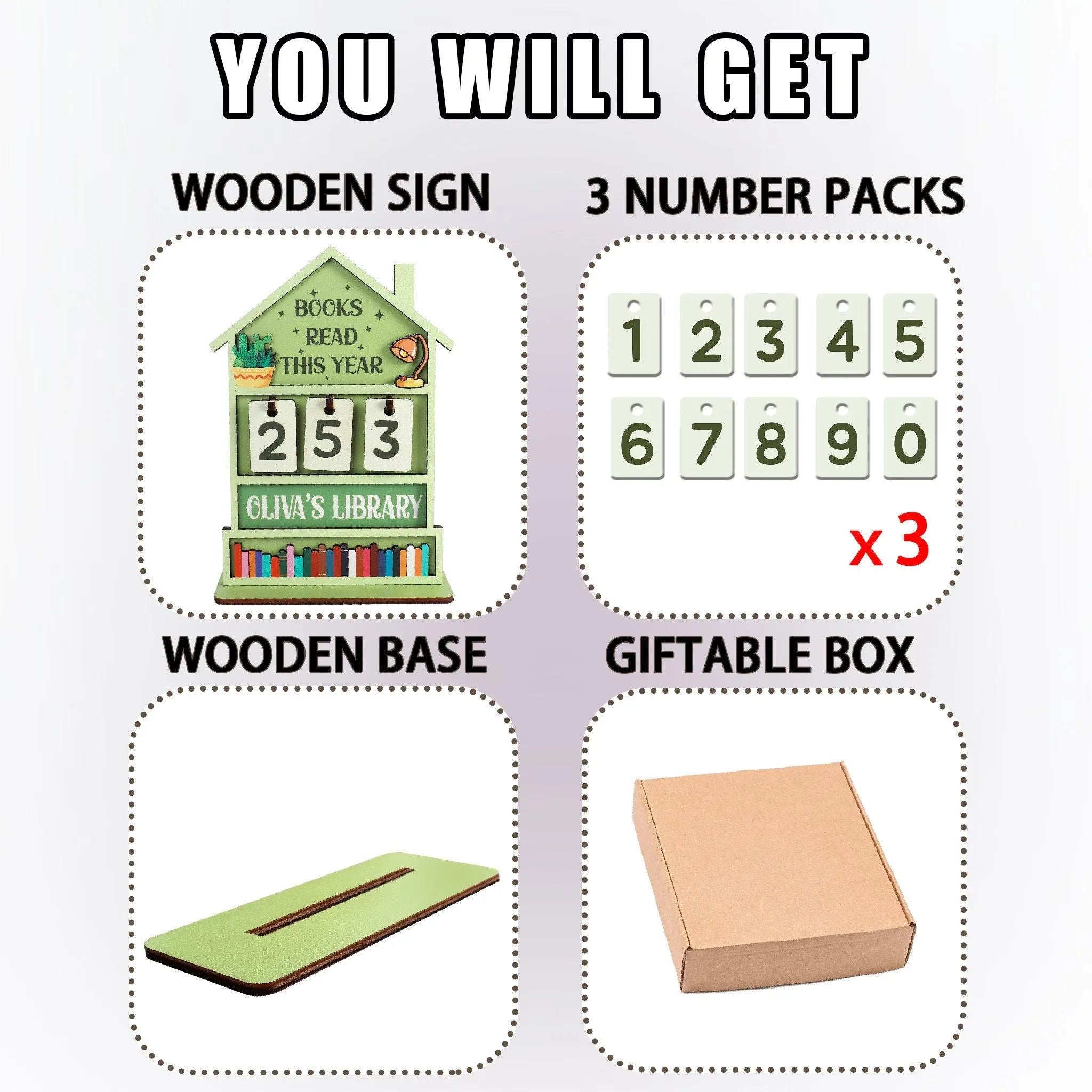 Custom Name Wooden Book Read This Year Counter Reading Challenge Tracker Bookshelf Decoration Bookish Gift for Bookworm Readers