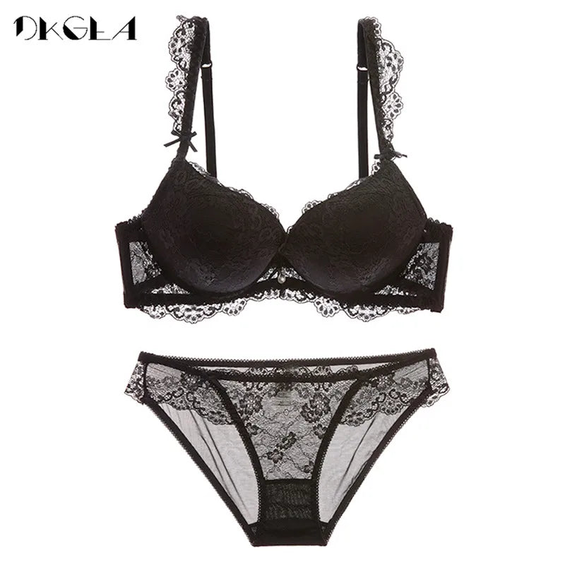 New Women's underwear Set Lace Sexy Push-up Bra And Panty Sets Bow Comfortable Brassiere Young Bra Adjustable Deep V Lingerie