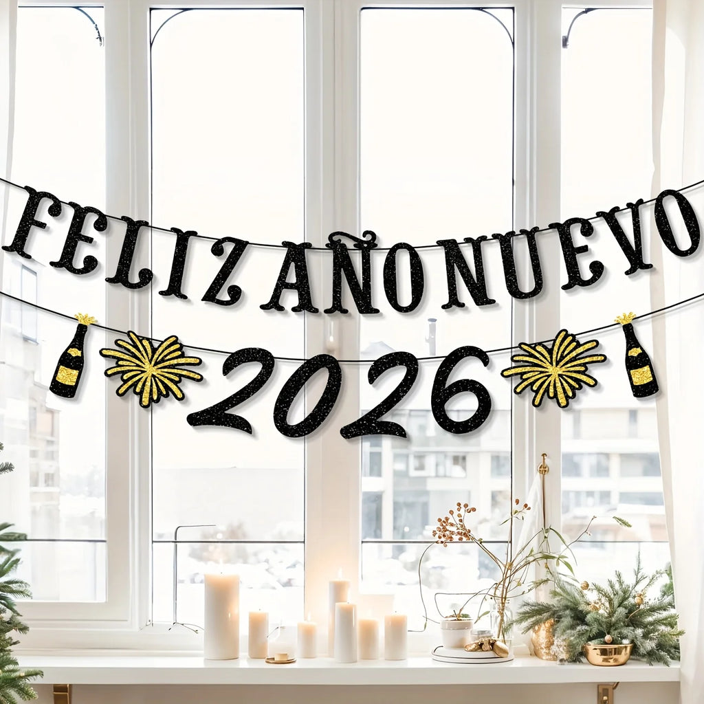 Spanish Happy New Year Party Banner Feliz Año Nuevo 2026 Party Decoration New Years Eve Decorations Glitter New Year 2026 Party