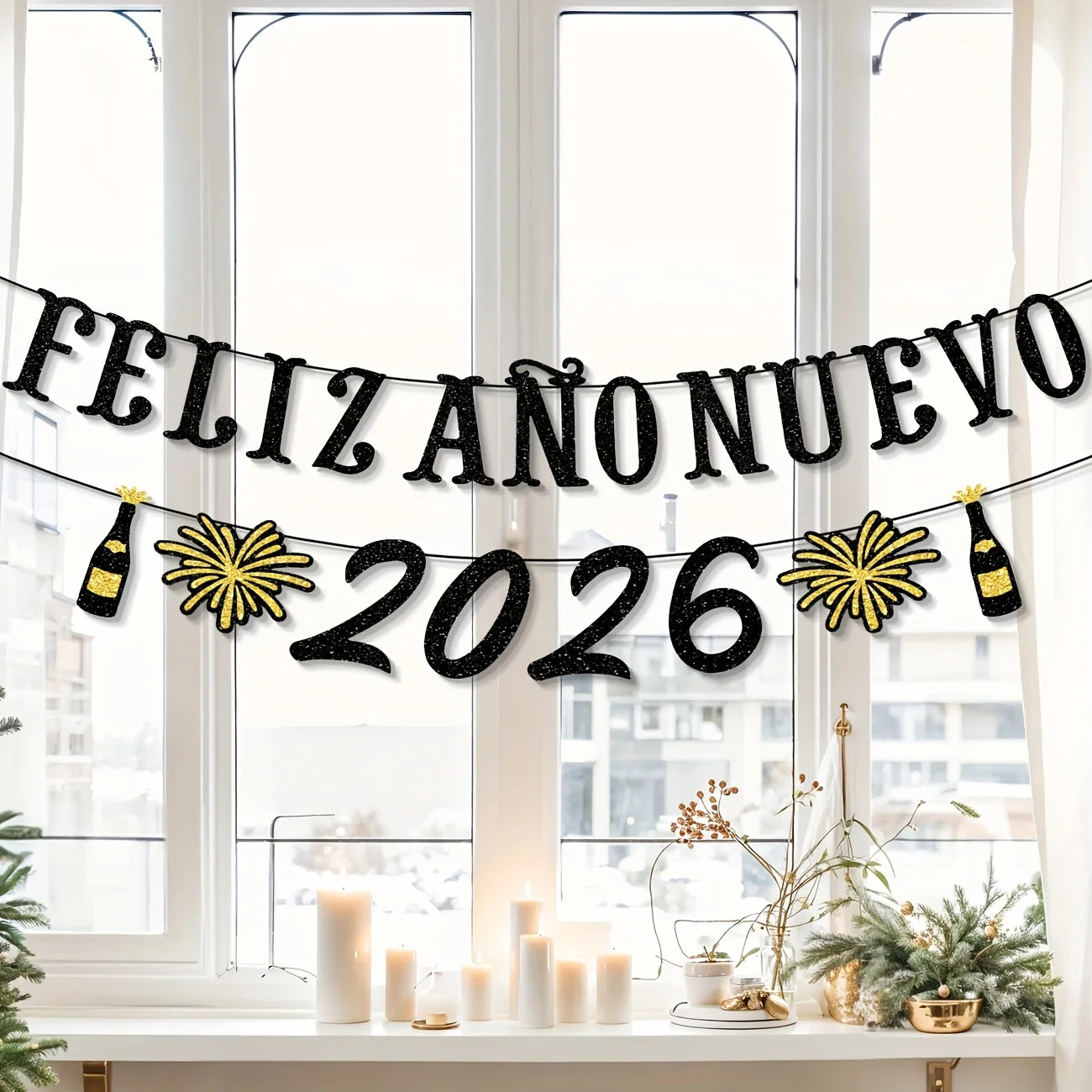 Spanish Happy New Year Party Banner Feliz Año Nuevo 2026 Party Decoration New Years Eve Decorations Glitter New Year 2026 Party