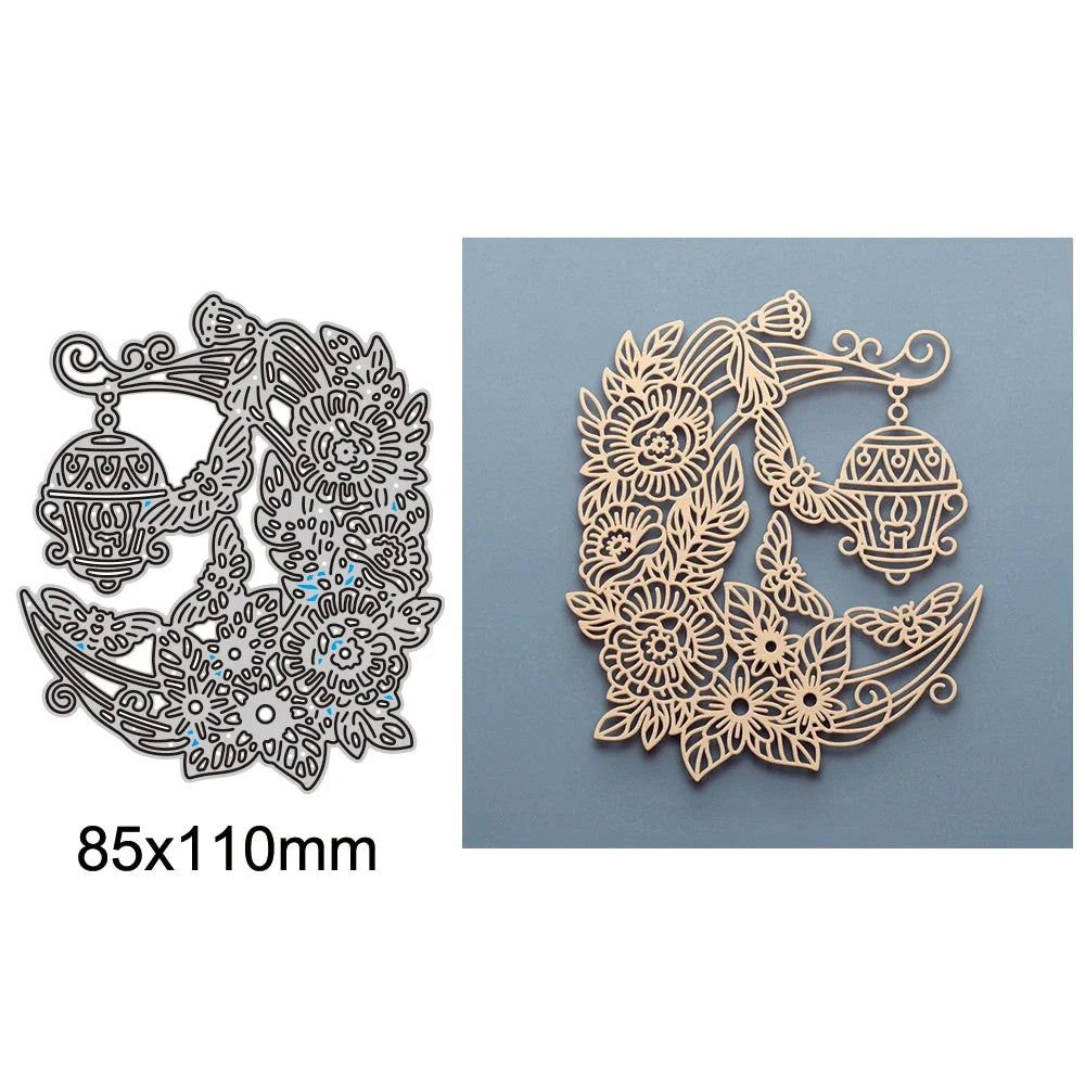 Happy New Year Words Nesting Round Metal Cutting Dies Flower Dragon Chinese Element for DIY Window Decoration Paper Craft