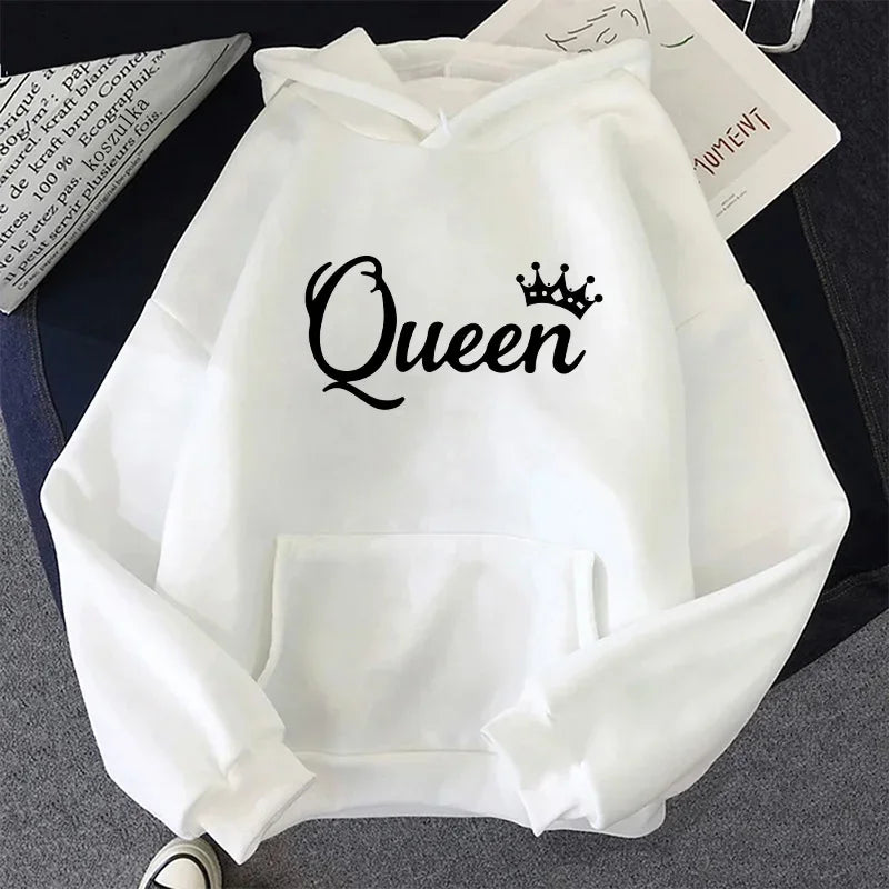 Queen Printing Womens Hoodies Casual Sweatshirts Outdoors Sports Jogging Woman Clothing Autumn Winter Fashion Street Sportswear