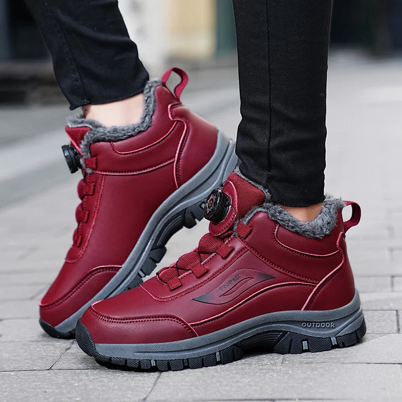 Winter Boots for Men New Waterproof PU Leather Warm Snow Ankle Boots Outdoor Warm Plush Non-slip Work High-top Casual Shoes