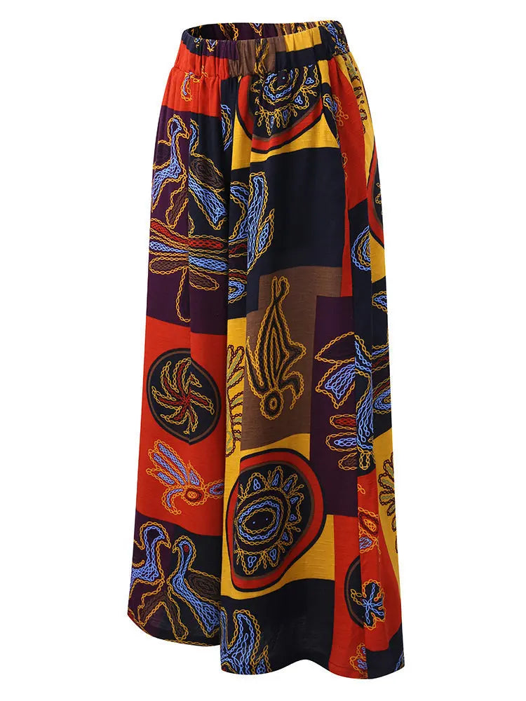 Vintage Printed Wide Leg Long Pants Women Spring Summer New Fashion Casual Vacation Loose Wide Legs Trousers Lady Trendy Pants