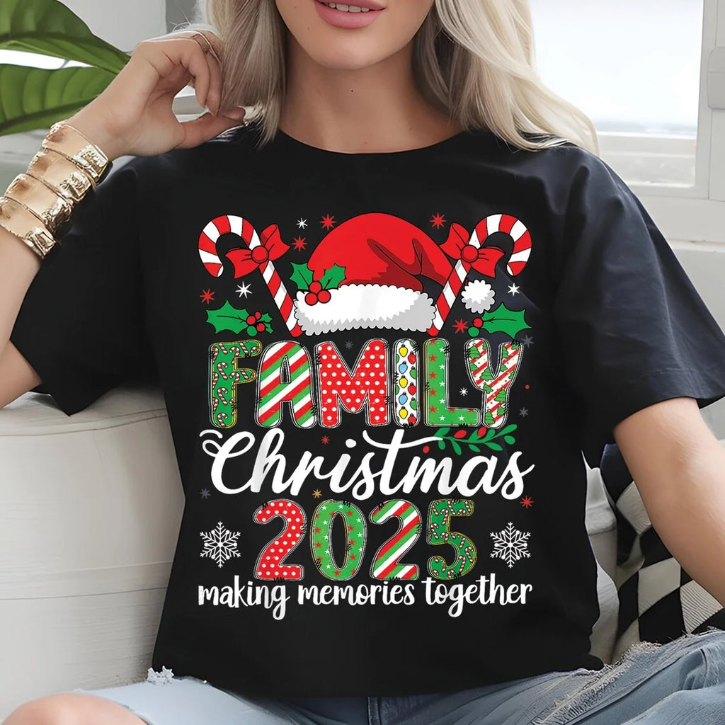 Family Christmas 2025 Print T Shirts Streetwear Versatile Short Sleeve Graphic Men Women Stylish Harajuku Unisex Tops