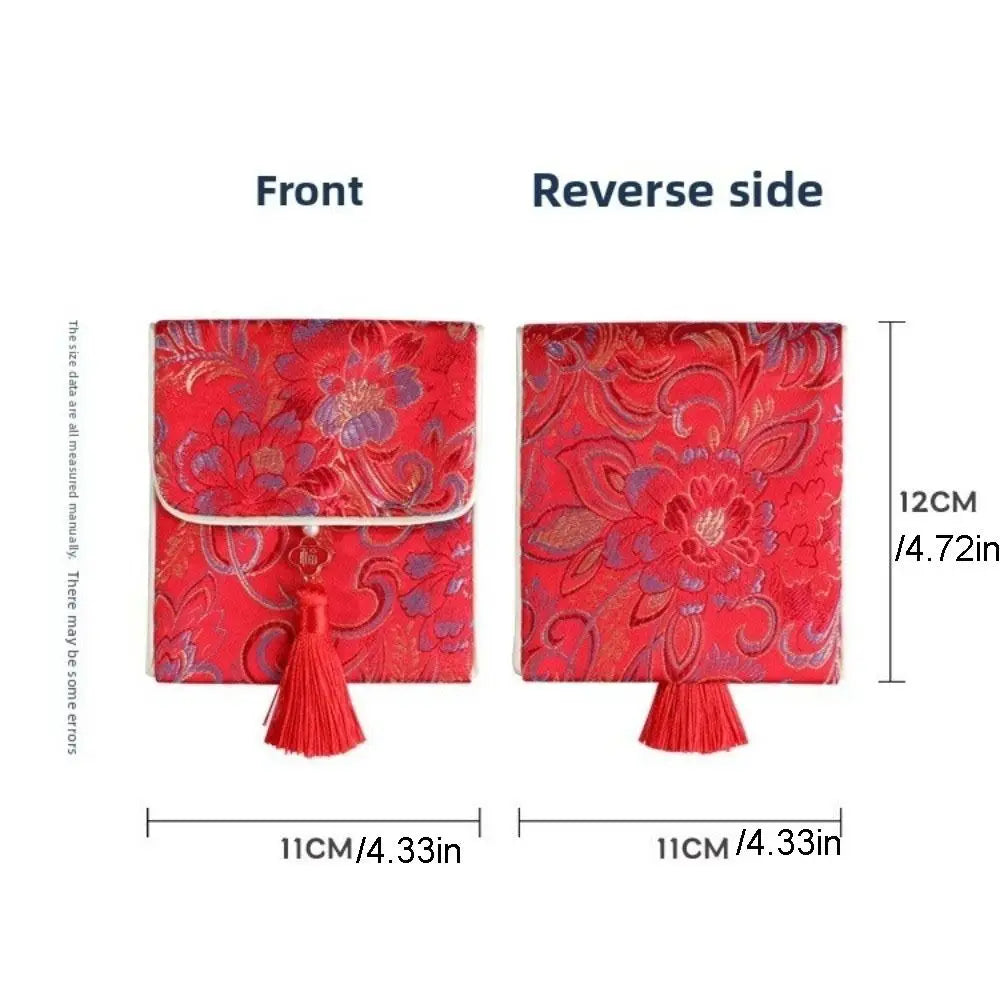 New Year Blessing Words Brocade Red Envelope Tassel Spring Festival Money Pocket Embroidery Best Wishes New Year Money Bag