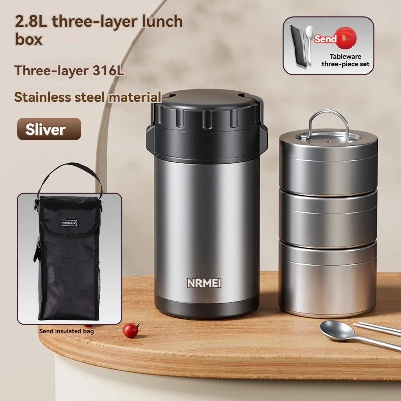 Stainless Steel Lunch Box, Large Capacity, Outdoor Portable Bento Box, Multi-Layer Thermal Food Storage Container, New Upgrade