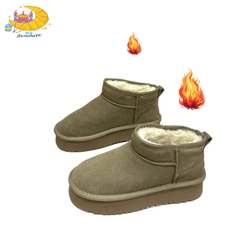 Winter  new women's snow boots cow suede sleeve casual cotton shoes platform cotton boots