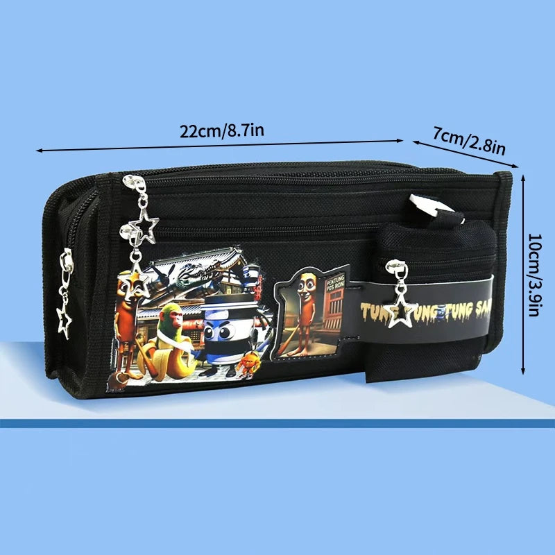Italian Brainrot Large Capacity Pencil Case Tungtungtung Sahur Stationery Bag Back to School Pen Bag Zipper Boys Pencil Pouch