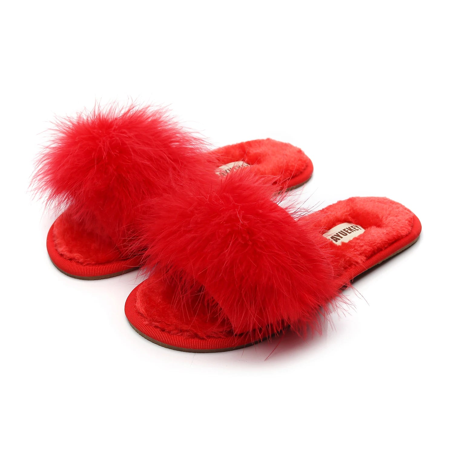 FAYUEKEY Spring Summer Winter Home Cotton Fluffy Plush Fur Slippers Women Wedding Floor Bedroom Flat Shoes