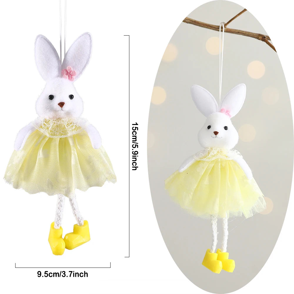 Easter Bunny Hanging Ornaments Pastel Purple Green Blue Yellow Skirt Rabbit Doll Figurine Kids Gifts Spring Easter Decorations