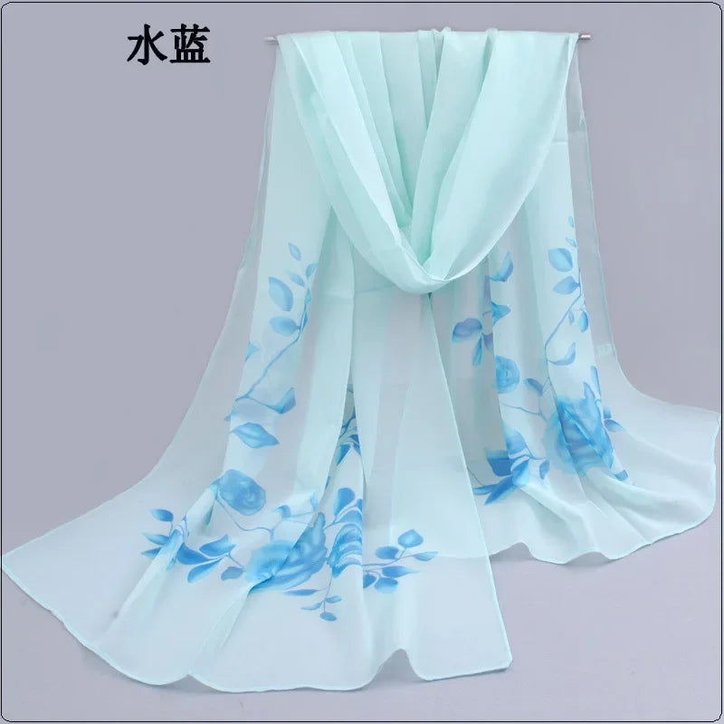 2024 Spring and Summer Women Scarf New Pashmina Shawl Printed Cape Silk Chiffon Polyester Tippet Muffler 60*160cm