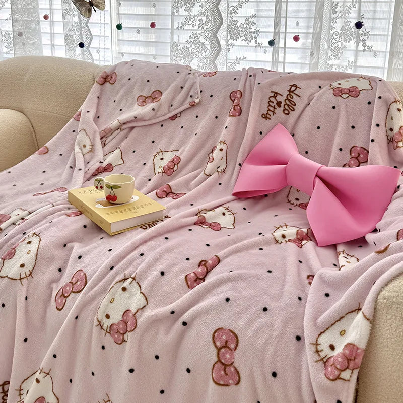 Cartoon Sanrio Hellokitty Blanket Kawaii Children Printed Double-Sided Milk Velvet Single-Layer Blanket Girls Lunch Thin Blanket