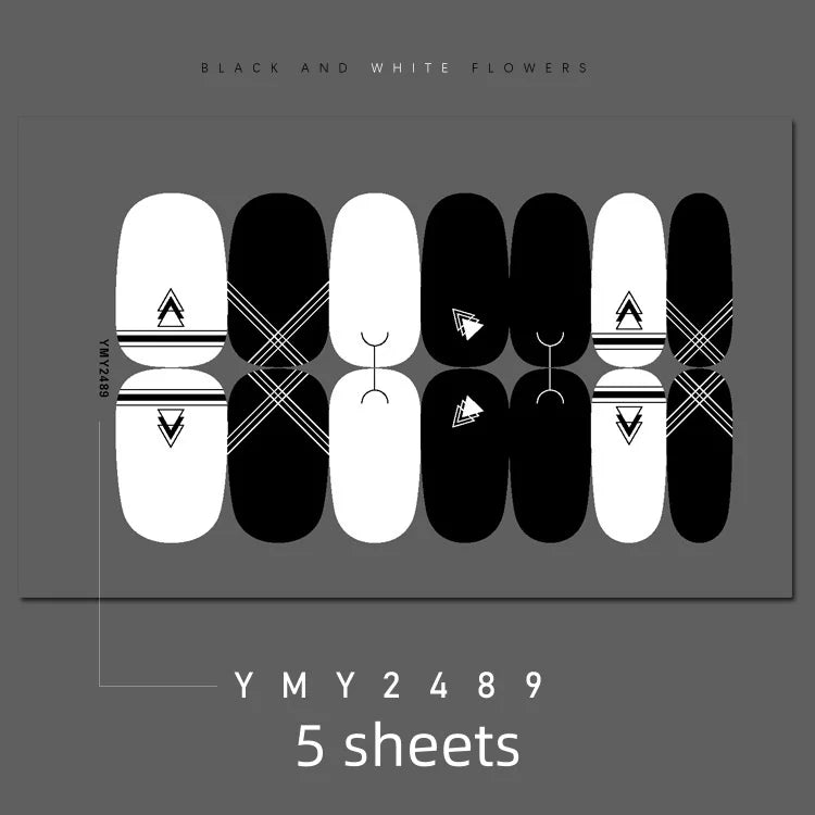 Full Cover Nail Stickers Black and White Nail Decoration Nails Sticker Designer Self Adhesive Nail Sticker Nail Art Sticker