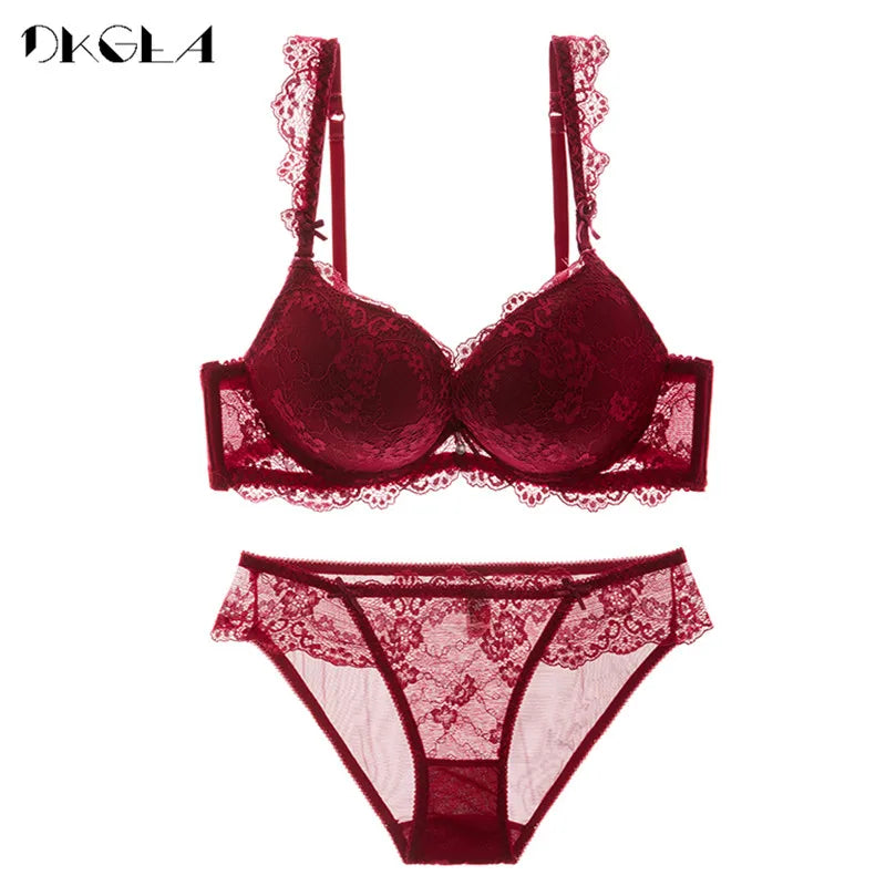 New Women's underwear Set Lace Sexy Push-up Bra And Panty Sets Bow Comfortable Brassiere Young Bra Adjustable Deep V Lingerie