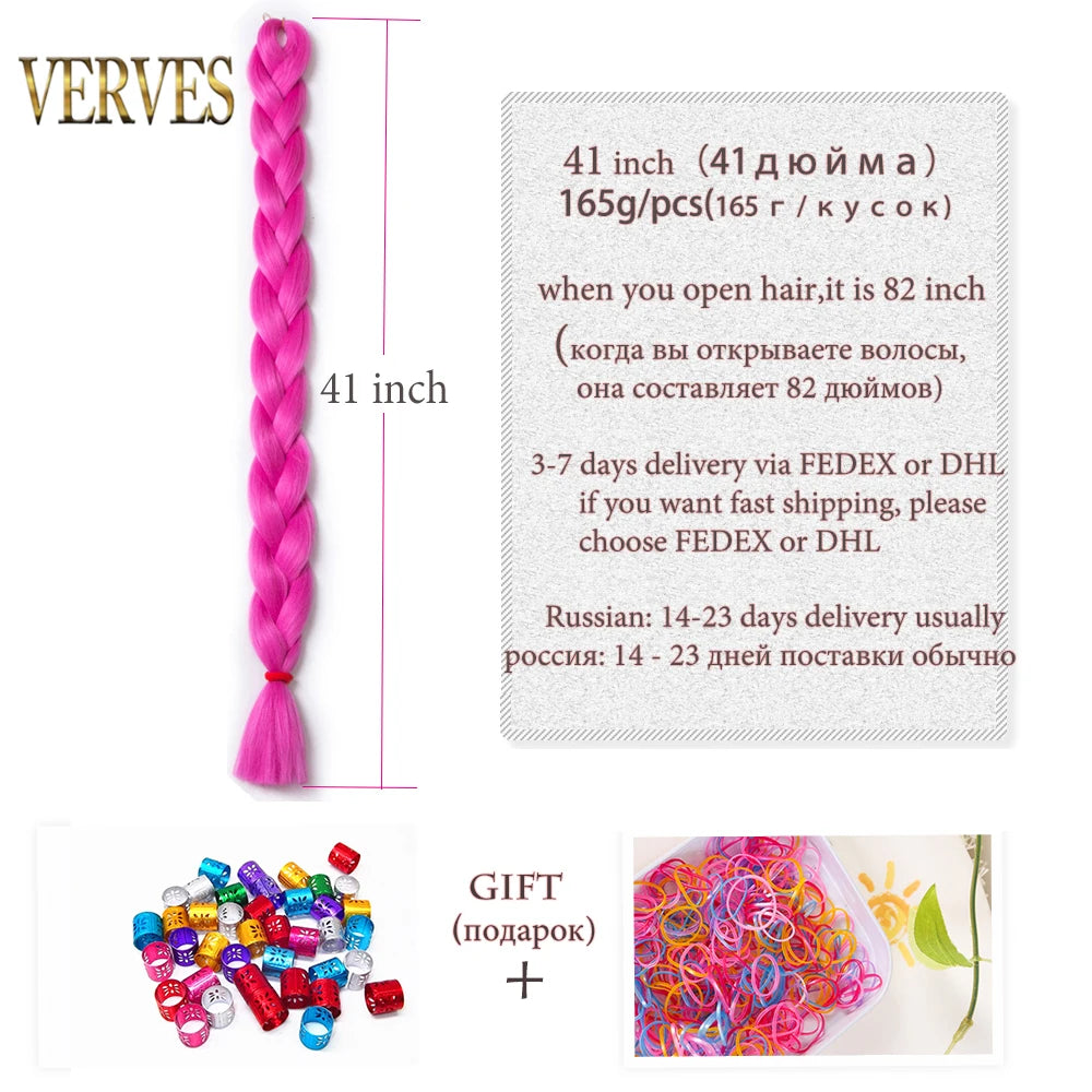 VERVES Treccia Capelli 100 cm Treccia Sintetica in Fibra Termica 165 g/Pezzo Extension per Capelli Treccia Jumbo Color Puro da Donna Rosa
