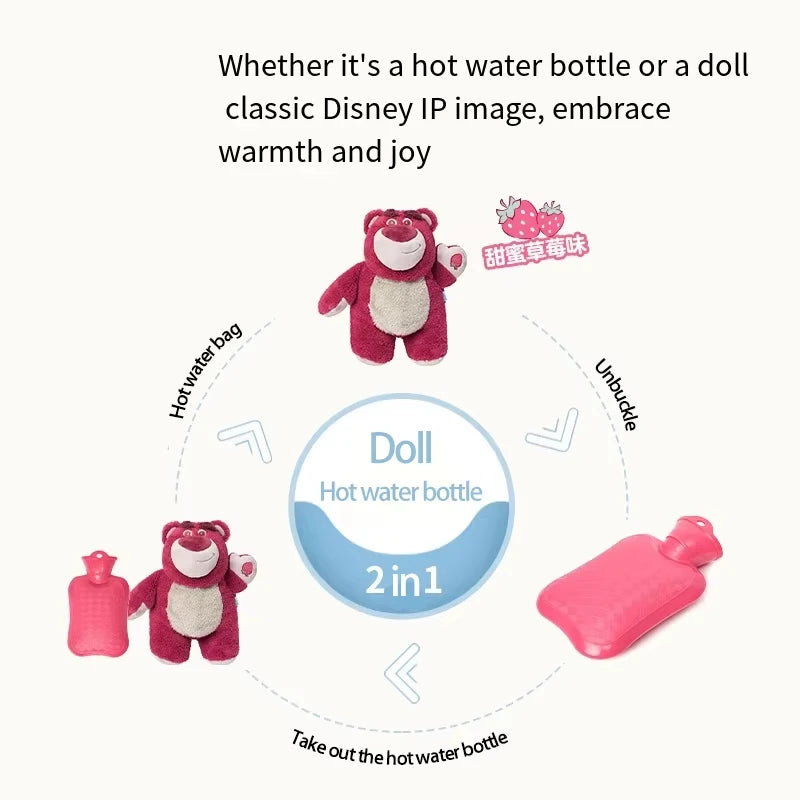 Stitch and Strawberry Bear Heating Pad Soft Flannel Hot Water Bottle with Fur Cover Perfect for College Girls Winter