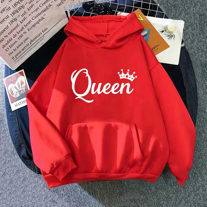Queen Printing Womens Hoodies Casual Sweatshirts Outdoors Sports Jogging Woman Clothing Autumn Winter Fashion Street Sportswear
