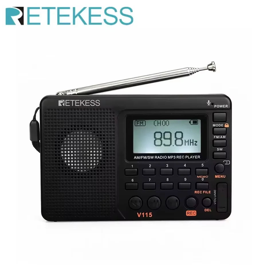 Retekess V115 radio Portable am fm Shortwave radio mini rechargeable radio with MP3 Player, Excellent Sound for Camping and Gift