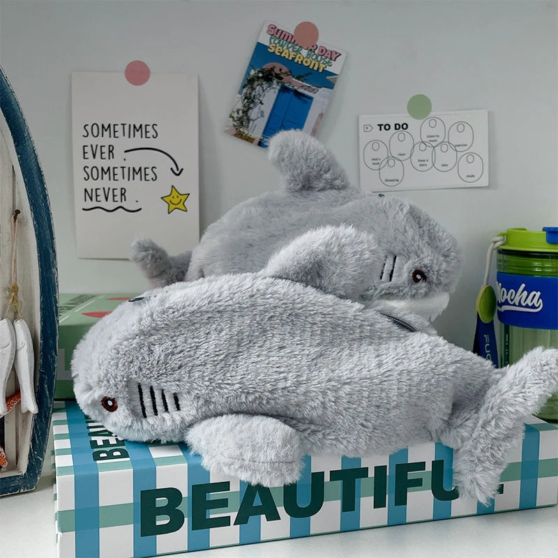 Plush Ocean Shark Pencil Case Portable Cosmetic Bag Large Capacity Pen Pouch Stationery Storage Box School Office Supplies
