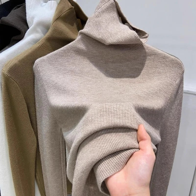 Women Knitted Ribbed Pullover 2025 Autumn Winter Sweater Sweater Long Sleeve Turtleneck Slim Jumper Soft Warm Pull Femme Tops