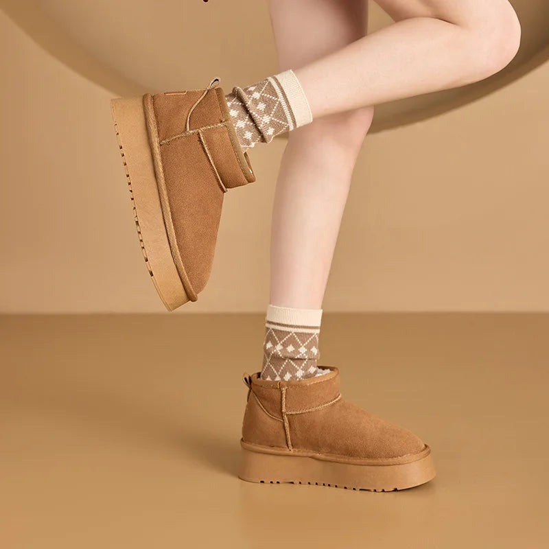 Winter  new women's snow boots cow suede sleeve casual cotton shoes platform cotton boots