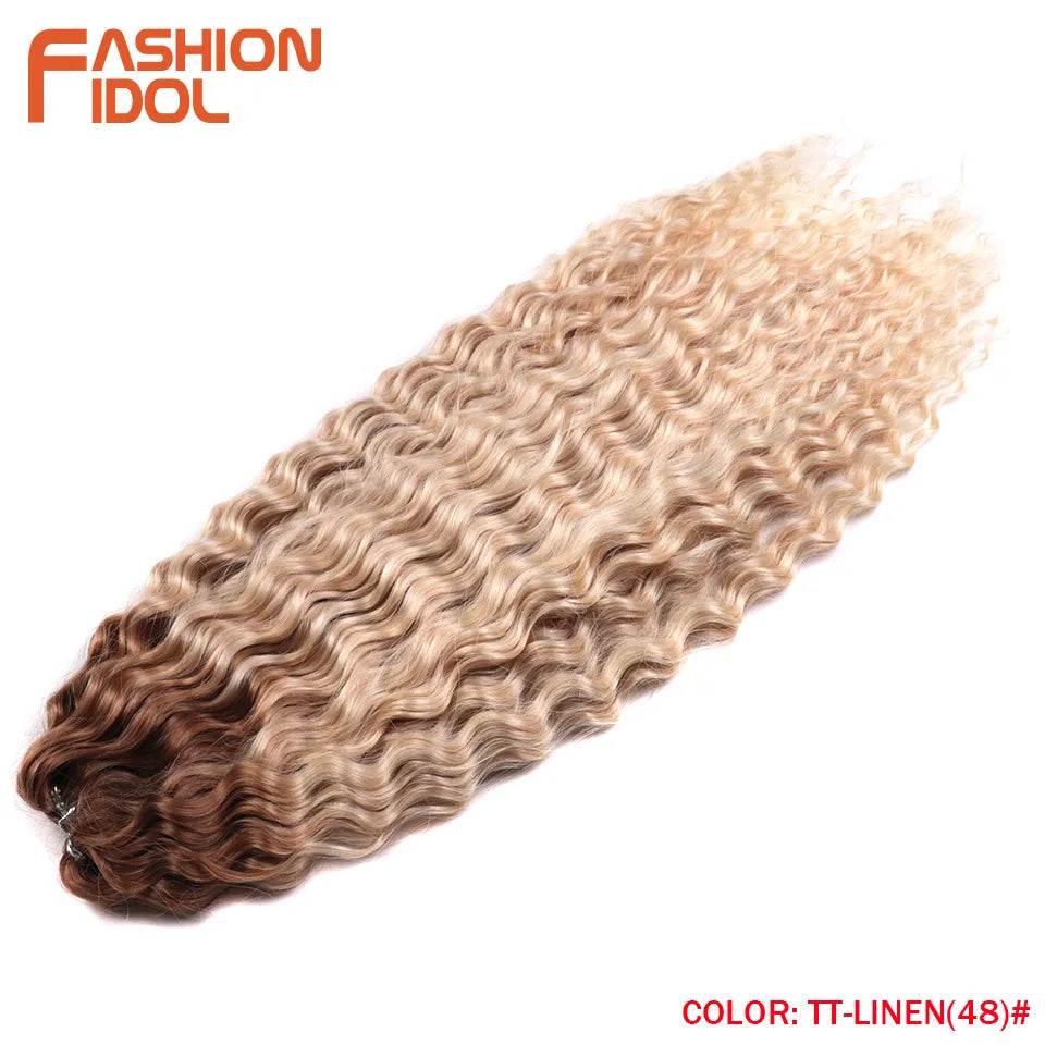 FASHION IDOL Ariel Twist Crochet Hair Synthetic 22 Inch 300g 3 Bundles Water Wave Hair Extensions Ombre Blonde Braid Curly Hair