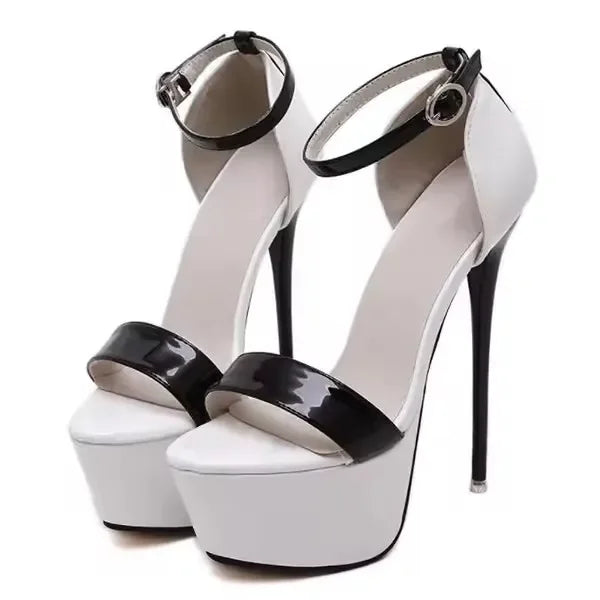 Aneikeh Hot Sales 2026 Summer Style Sexy 16cm Women Sandals High Heels Open Toe Buckles Nightclub Party Shoe Black Big Size 15