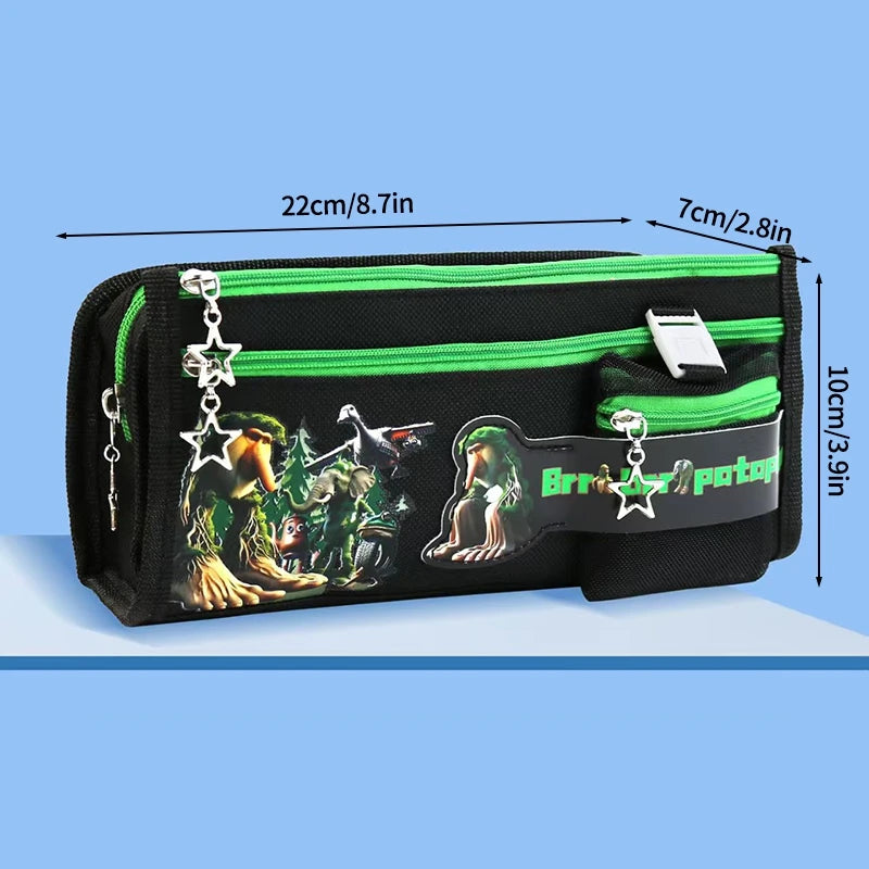 Italian Brainrot Large Capacity Pencil Case Tungtungtung Sahur Stationery Bag Back to School Pen Bag Zipper Boys Pencil Pouch