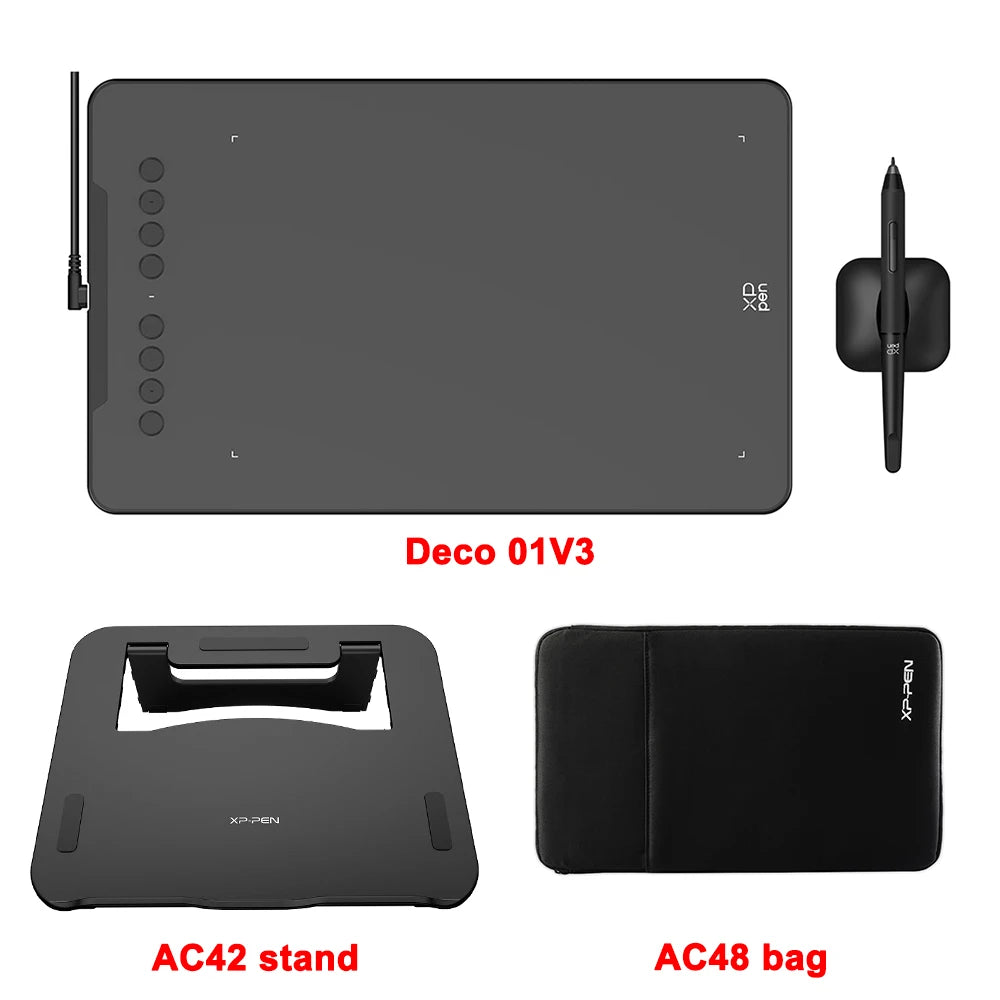 XPPen New Deco01V3 10 Inch Graphics Digital Tablet Drawing Tablet 16384 Levels Pressure 8 Shortcut Keys for Android Windows Mac