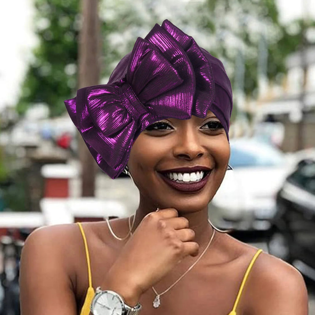 Elastic Bow Turban Caps for Women Muslim Headscarf Hat African Head Wraps Muslim Headwear Headwrap Bonnet Female Turbante Mujer