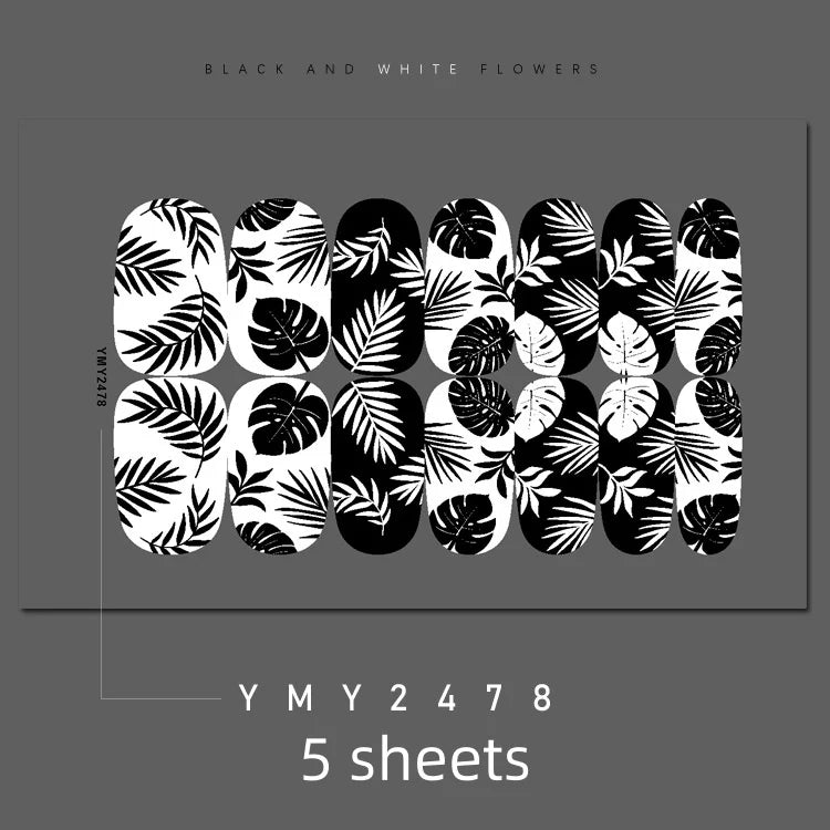 Full Cover Nail Stickers Black and White Nail Decoration Nails Sticker Designer Self Adhesive Nail Sticker Nail Art Sticker