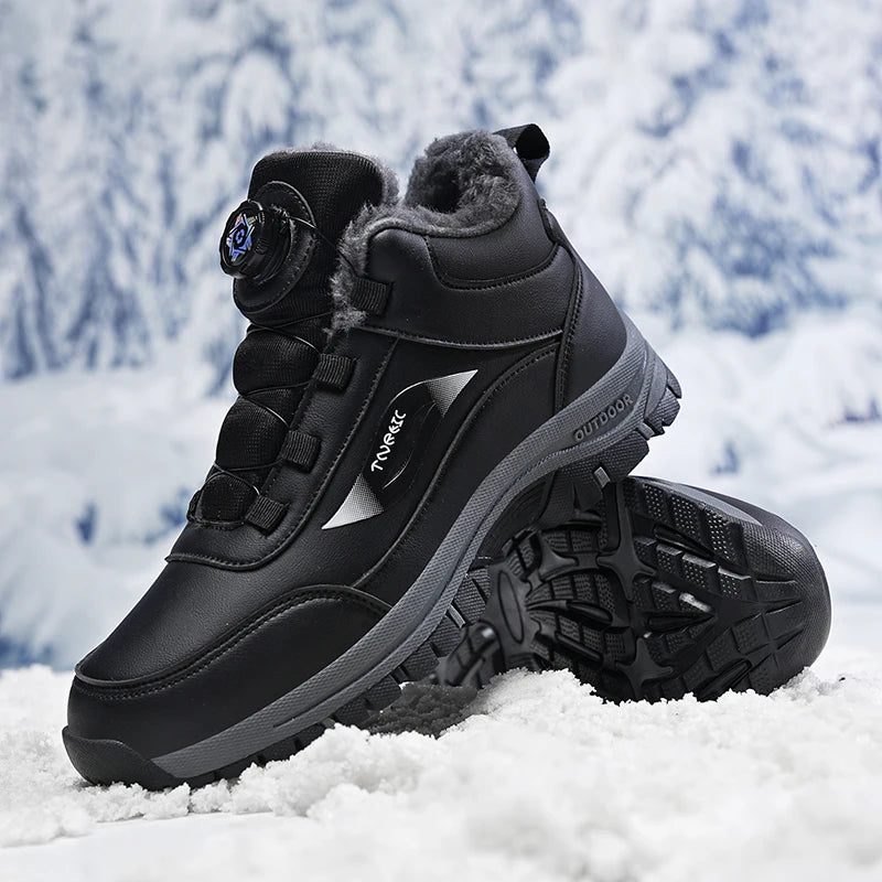 Winter Boots for Men New Waterproof PU Leather Warm Snow Ankle Boots Outdoor Warm Plush Non-slip Work High-top Casual Shoes