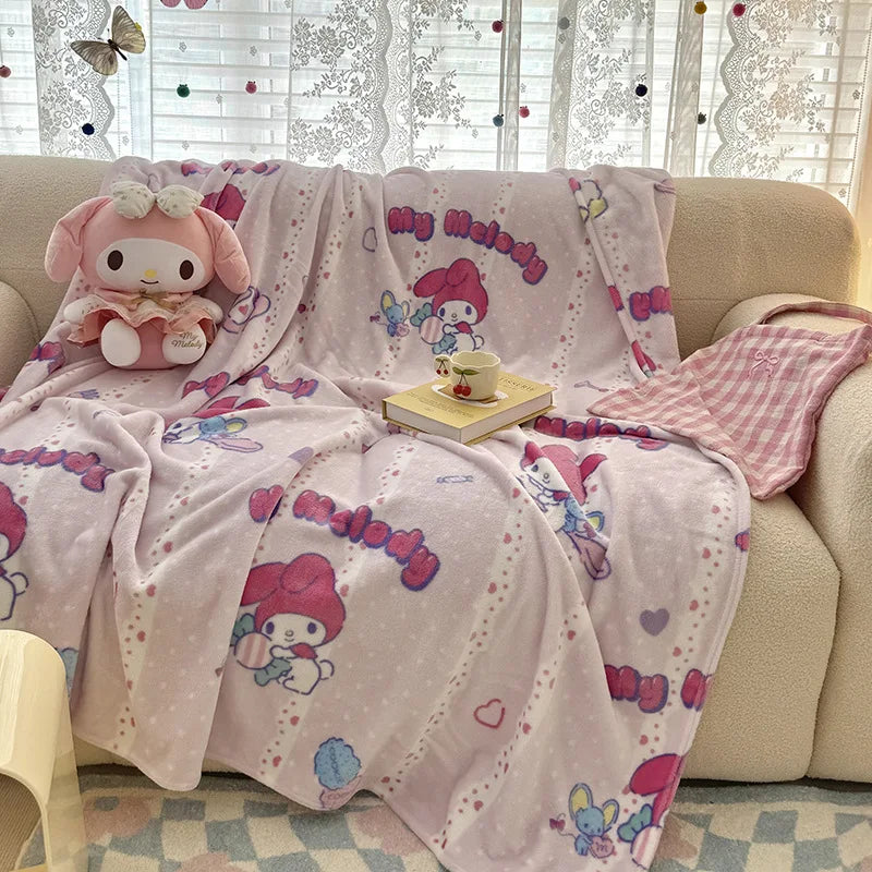 Cartoon Sanrio Hellokitty Blanket Kawaii Children Printed Double-Sided Milk Velvet Single-Layer Blanket Girls Lunch Thin Blanket