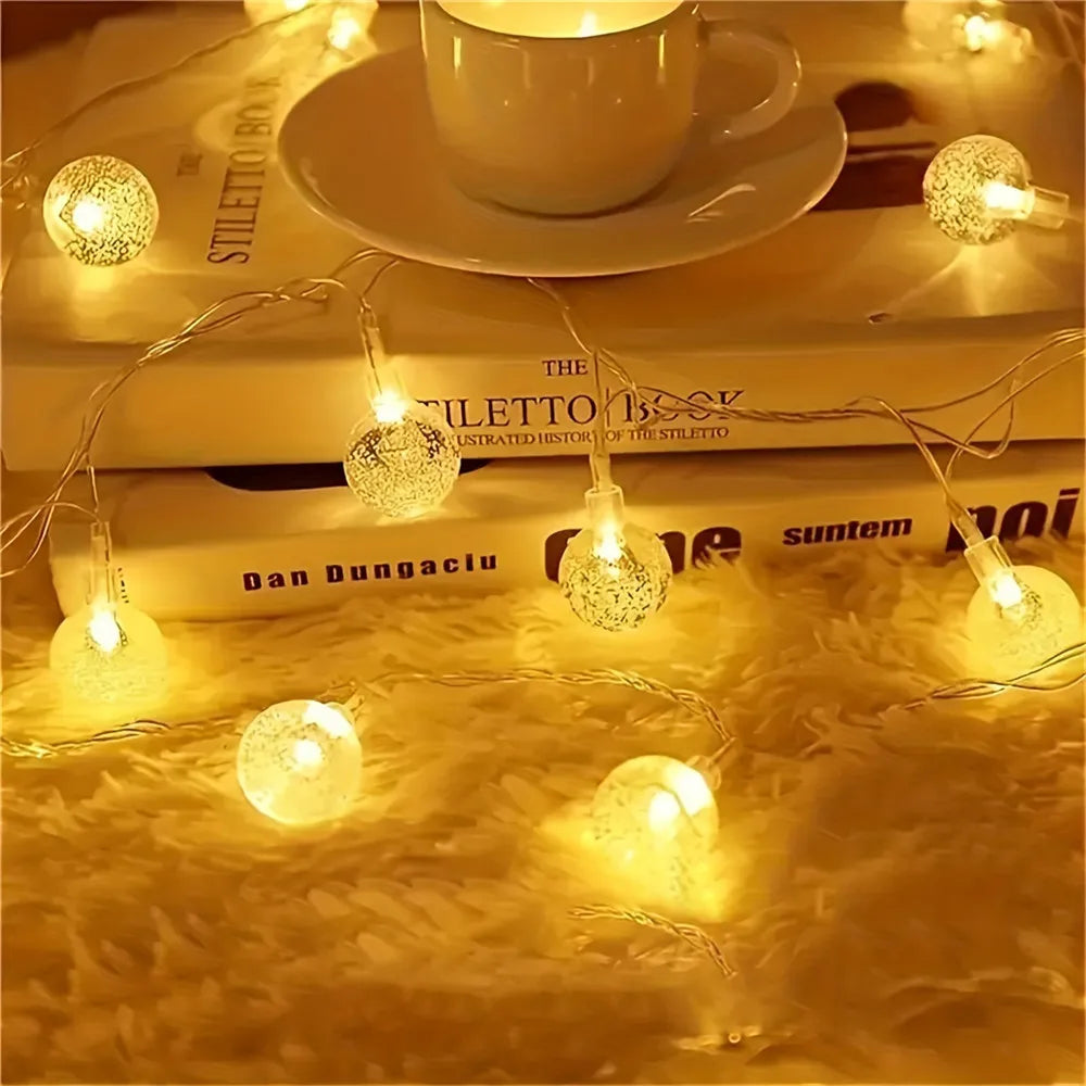 LED Bubble Ball String Lights Golden Glow Battery Operated Indoor Fairy Lights for Wedding Holidays New Year 2026 Decorations