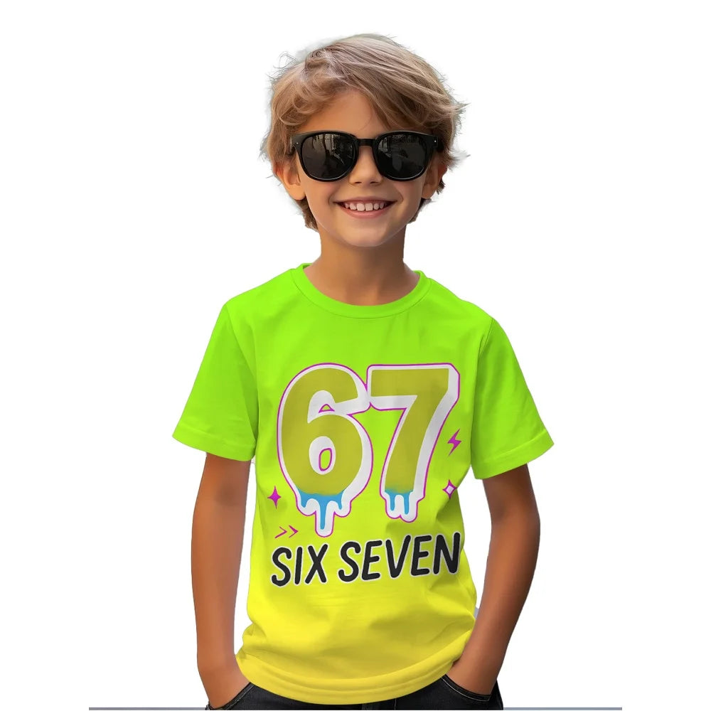 Fun Boys' Six Seven 67 Christmas Snowflake Print T-Shirt Casual O-Neck Short Sleeve Tee Fashion Short Sleeve Kids Clothes Boys
