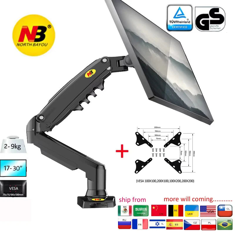 NEW NB F80 17-30" desktop LED LCD Monitor Holder Arm Gas Spring Full Motion 2-9kg dual arm usb3 cable(option)