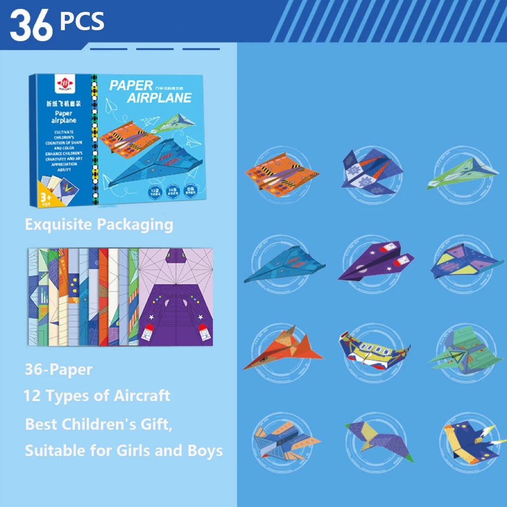 36pcs of Colored Paper - Handcrafted Creative colir Airplane Origami, 3D Origami Manual DIY, Holiday and Birthday Gifts for kids